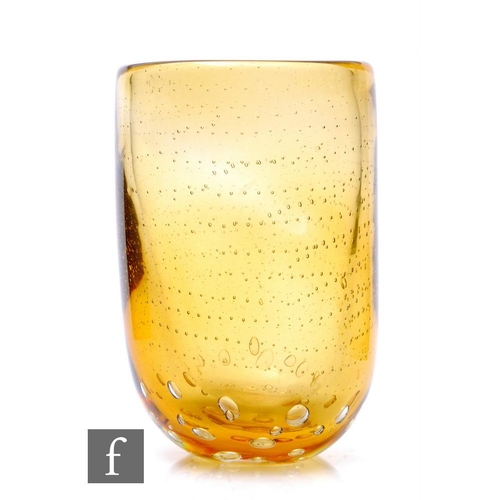 1001 - Unknown - A large continental cased crystal glass vase over deep golden amber with internal random a... 