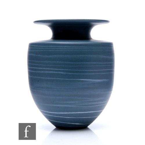 1079 - Reginald Moon - Torquil Pottery - An agate ware vase in blue grey with white streaks, impressed mono... 