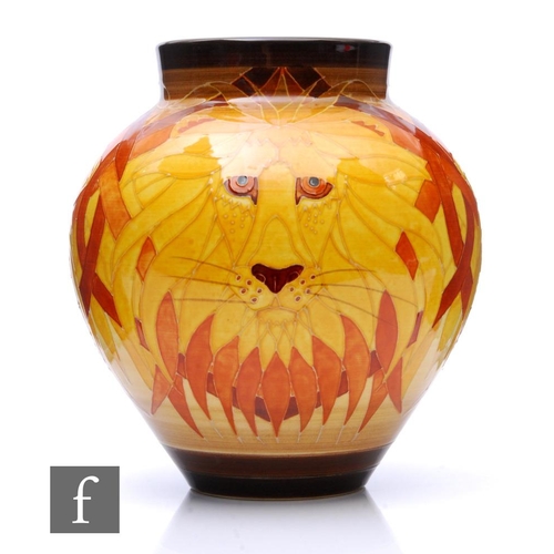 1085 - Sally Tuffin - Dennis Chinaworks - A Lion pattern vase circa 2004, tubeline decorated with three lio... 