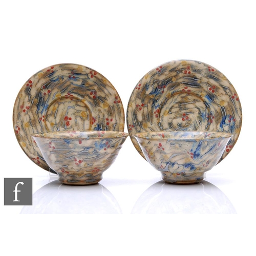 1087 - Gilles Le Corre - A pair of contemporary studio ceramic soup bowls, of flared high sided form decora... 