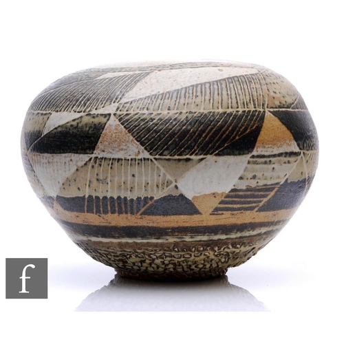 1109 - AMENDED DESCRIPTION Unknown - A large later 20th Century studio pottery vase of compressed ovoid for... 