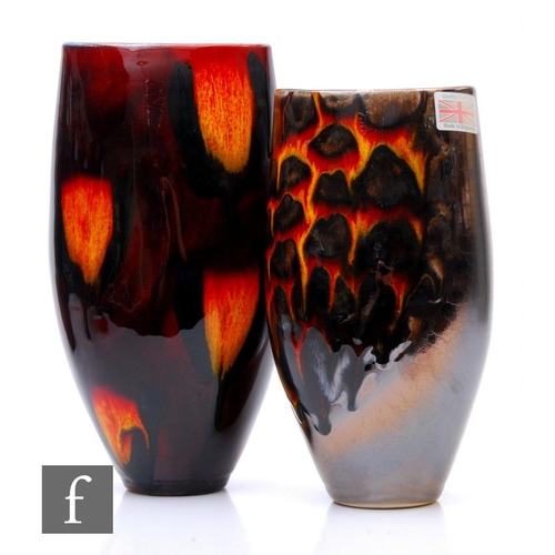 1119 - Anita Harris - A contemporary ceramic vase of compressed sleeve form, decorated in the Volcano patte... 