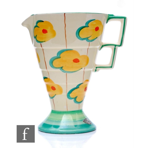 477 - Beswick - A 1930s Art Deco flower jug of footed stepped form with a double block handle, hand enamel... 