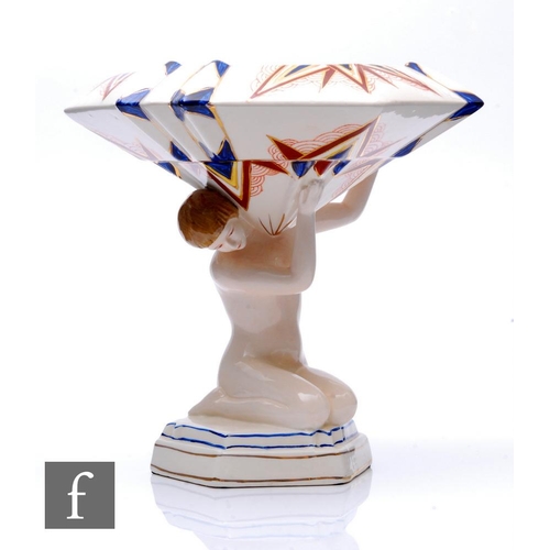 478 - Unknown - Czechoslovakian - A large 1930s Art Deco table centre bowl modelled as a female nude to a ... 