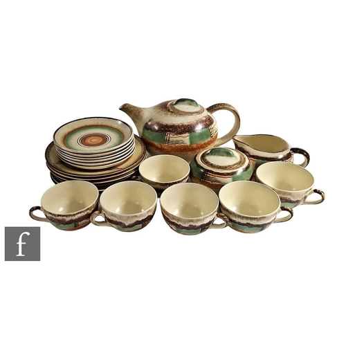 482 - Siegfried Moller - A 1930s German tea set, decorated in the Spritz Decor, pattern no. 5935B with alt... 