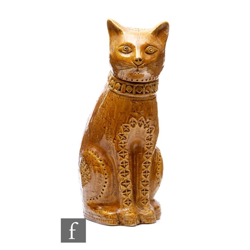 598 - Aldo Londi - Bitossi - A mid 20th Century ceramic sculpture, modelled as a seated cat, decorated wit... 