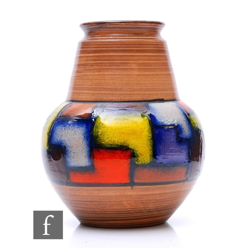 607 - Aldo Londi - Bitossi - A mid century vase, of ovoid form with collar neck and everted rim, decorated... 