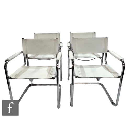 1176 - In the manner of Mart Stam - A set of four 1980s chromium plated tubular framed cantilever chairs wi... 