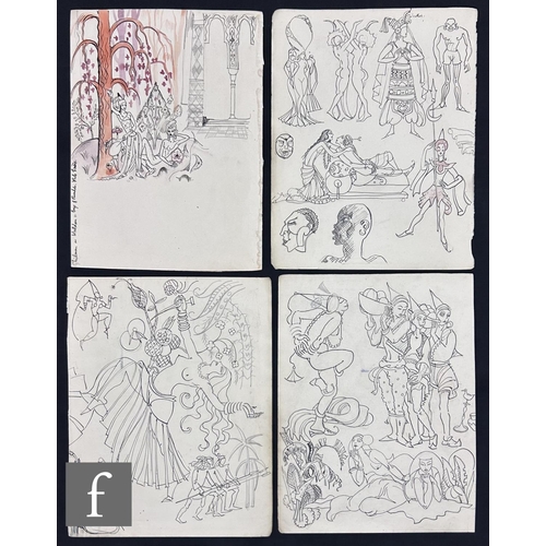 382 - Albert Wainwright (1898-1943) - Four double sided sketch book pages, depicting figurative studies, c... 