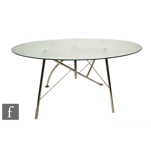 1177 - Phillipe Starck - XO - A Dole Melipone table, with circular frosted glass top over the folding chrom... 