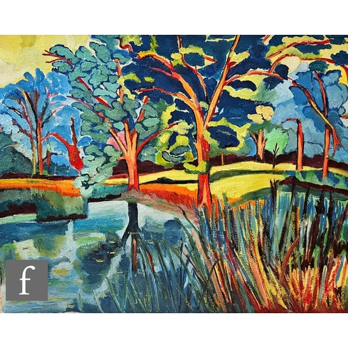 1159 - Jean Miller (Contemporary) - A forest pool, oil on canvas, signed, inscribed verso, unframed, 81cm x... 