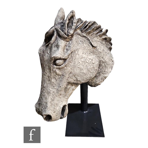 1134 - Mark Jenkins Design - A reconstituted granite sculpture of a horse head, mounted to a blackened stee... 