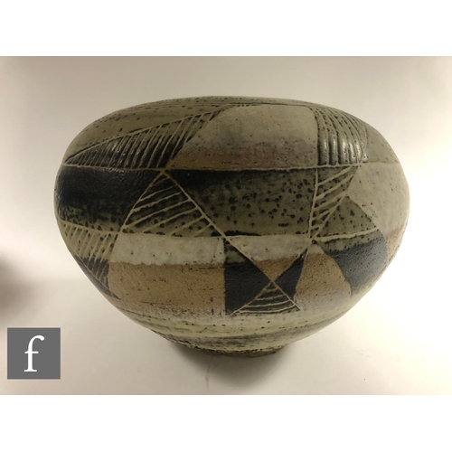 1109 - AMENDED DESCRIPTION Unknown - A large later 20th Century studio pottery vase of compressed ovoid for... 