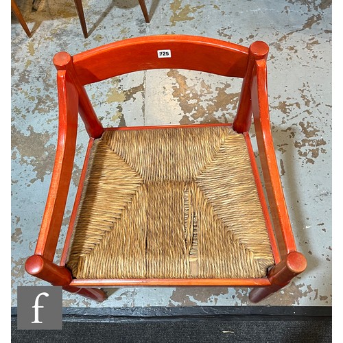 725 - Vico Magistretti - Cassina - A set of six Carimate chairs with red stained beech frames and woven gr... 