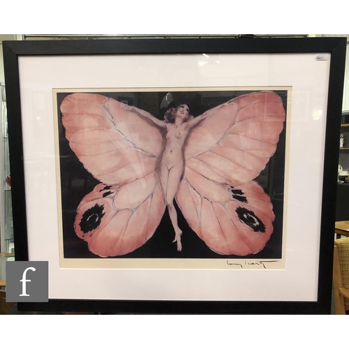 1160 - After Louis Icart - 'Woman in Wings, Papillon III', photographic reproduction, printed signature, fr... 