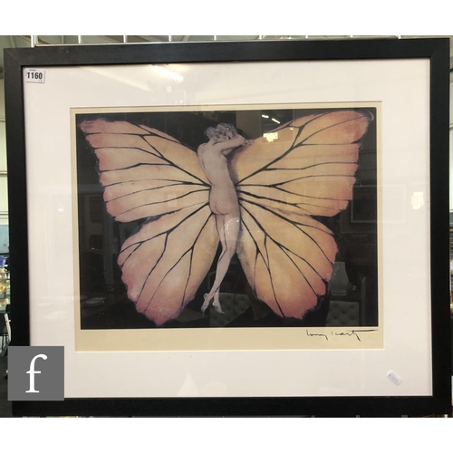 1160 - After Louis Icart - 'Woman in Wings, Papillon III', photographic reproduction, printed signature, fr... 