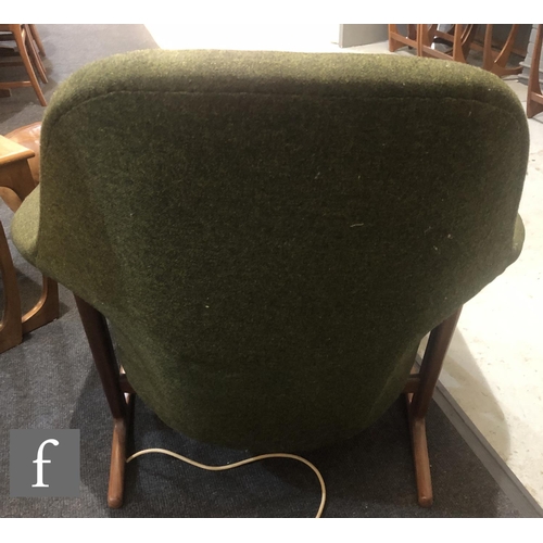 734 - Unknown, probably Danish - A mid century armchair or easy chair, in moss green hopsack style upholst... 