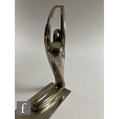 511 - Karl Hagenauer - A 1920s Austrian silvered bronze figure of a stylised female nude in kneeling pose ... 