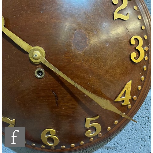 505 - Heals - An Art Deco convex walnut wall clock with gilt metal Arabic numerals, diameter 34cm, some we... 