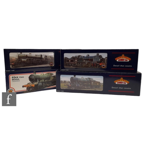 4011 - Four OO gauge Bachmann BR locomotives, 32-176 2-6-0 black Crab 42765, 31-803 2-6-0 green 93XX Class ... 