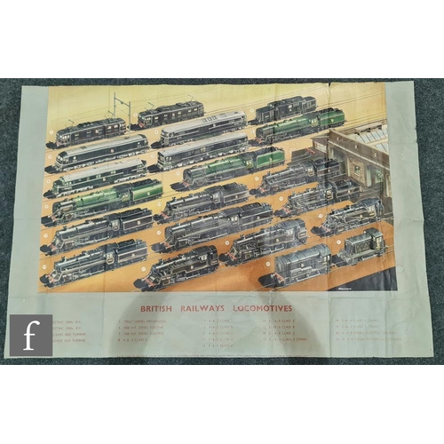 4125 - A British Railways Locomotives poster, showing the range of steam, diesel and electric locomotives u... 