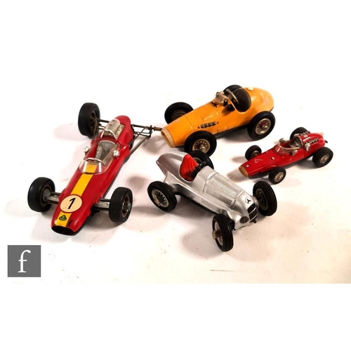 4435 - Four Schuco cars, comprising 1050 Studio Mercedes racing car, 1070 Grand Prix Racer, 1079 Lotus Form... 