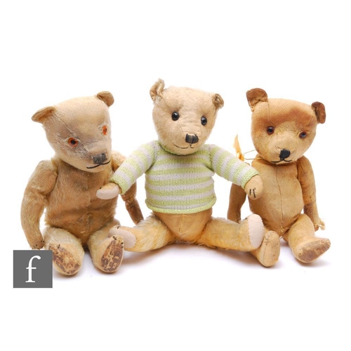 4469 - Three early 20th Century English teddy bears, circa 1930s-1940s, all with blonde mohair and fully jo... 