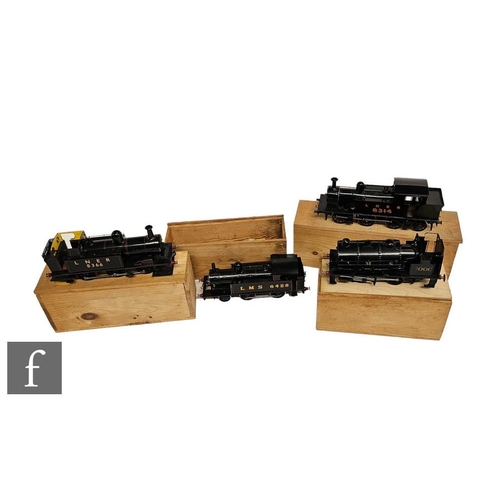 4103 - Four O gauge scratch built locomotives, 2-4-0T LMS black 6428, 0-6-2 LNER black 8314, 0-4-0T LMS bla... 