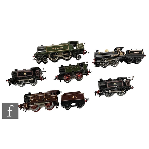 4119 - A collection of six O gauge Hornby locomotives, 0-4-0 LMS maroon 2700, 4-4-2T GWR green 2221 etc. (6... 