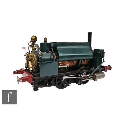 A scratch built 3 1/2 inch gauge 0-4-0 tank locomotive, copper boiler finished in green livery, no certificate.