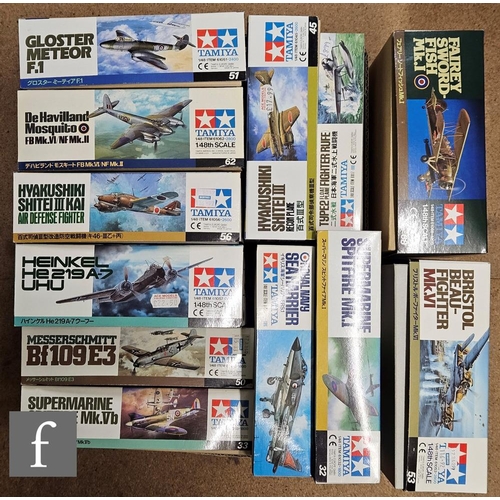 4411 - Twelve Tamiya 1:48 scale plastic model kids, all military aircraft, to include 61053-2800 Bristol Be... 