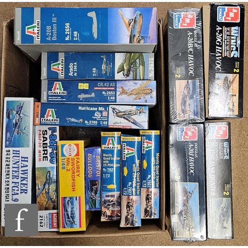 4414 - Fifteen 1:48 scale plastic model kits, all military, mostly aircraft, by Italeri, AMT, Academy and S... 