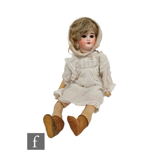 4489 - A late 19th Century Armand Marseille bisque socket head doll, head mould 1894, with sleeping brown e... 