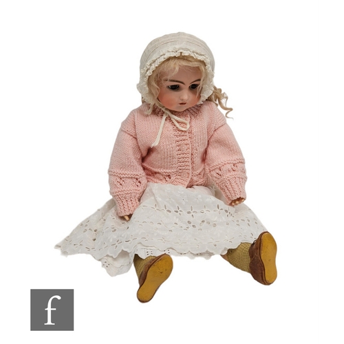 4490 - An early 20th Century Kestner bisque socket head doll, head mould 192, sleeping brown eyes, painted ... 