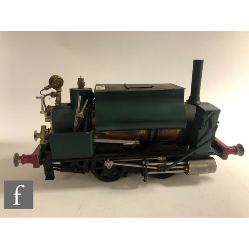 4128 - A scratch built 3 1/2 inch gauge 0-4-0 tank locomotive, copper boiler finished in green livery, no c... 