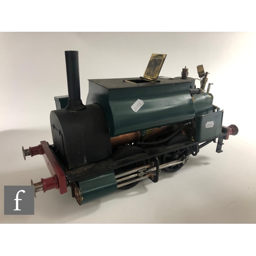 4128 - A scratch built 3 1/2 inch gauge 0-4-0 tank locomotive, copper boiler finished in green livery, no c... 