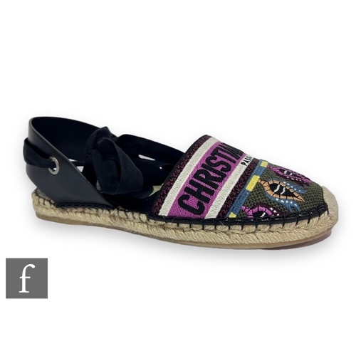 187 - A pair of Christian Dior Nicely - D multicolour cloth espadrille sandals, with embroidered logo and ... 