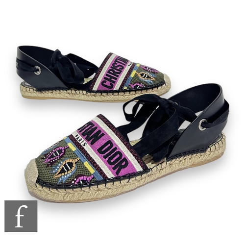 187 - A pair of Christian Dior Nicely - D multicolour cloth espadrille sandals, with embroidered logo and ... 