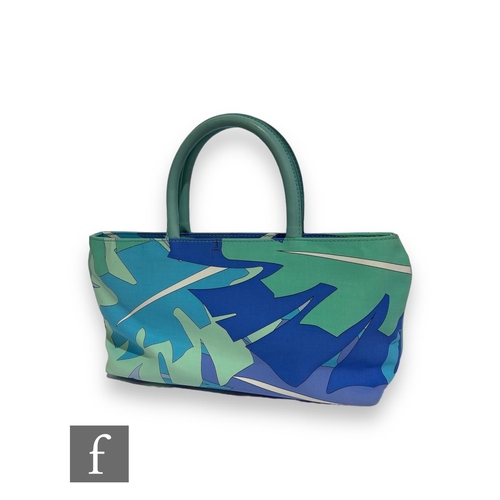 214 - A 1990s Emilio Pucci rectangular baguette handbag, the cloth fabric decorated with an abstract leaf ... 