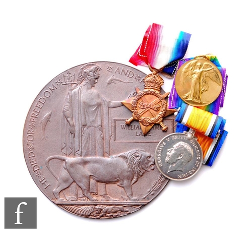 247 - A World War One medal trio and Death Plaque to 2635 Pte William James Lane, Somerset Light Infantry.