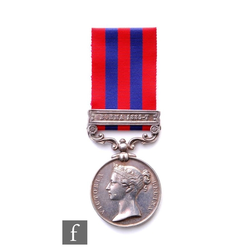 248 - An India General Service Medal with Burma 1885-7 bar to 1062 Pte N Richie 2nd Battalion Royal Scots ... 