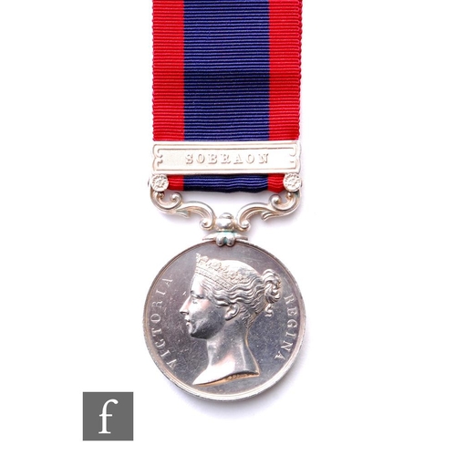 251 - A Sutlej medal with Sobraon bar to John Holmes, sold with copied roll pages.