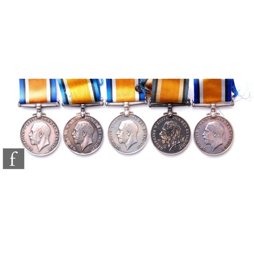 269 - Five World War One British War Medals to 7163 Pte H.W. West East Surry Reg, 34974 Pte H. Ridgway Lan... 