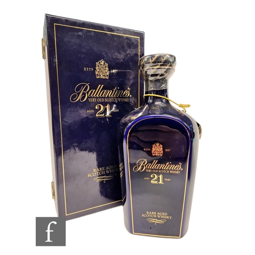 413 - One bottle of Ballantine's very old Scotch whisky, 21 years aged, boxed and sealed, blue ceramic bot... 