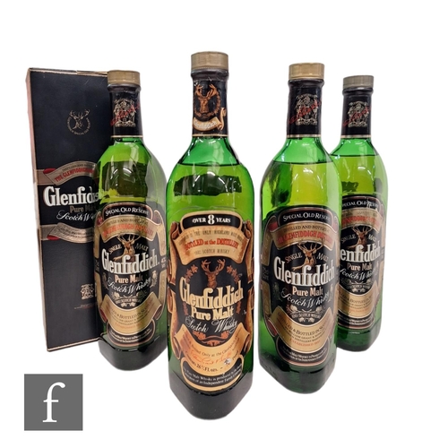 420 - Four bottles of Glenfiddich pure malt Scotch Whisky, to include three bottles of Special Old Reserve... 