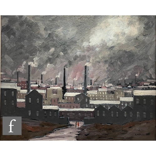 GEOFFREY WOOLSEY BIRKS (1929-1993) - A Northern industrial landscape, oil on board, signed, framed, 51cm x 61cm, frame size 69cm x 79cm.