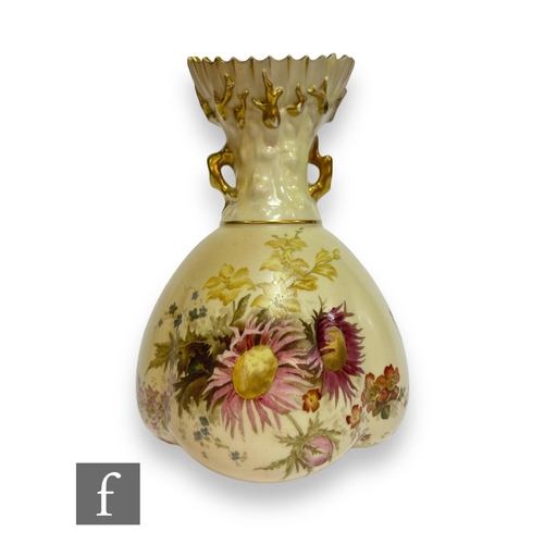 59 - A late 19th Century Royal Worcester blush vase, shape number 1663, the quatrelobed body rising to a ... 