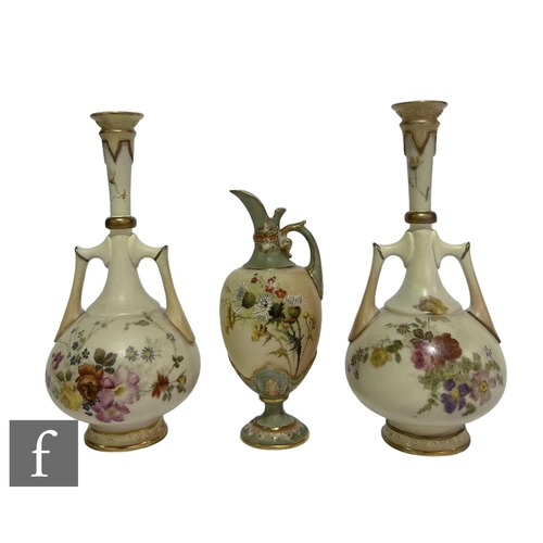 60 - A small early 20th Century Royal Worcester ewer, shape 1581, of footed classical form, transfer prin... 