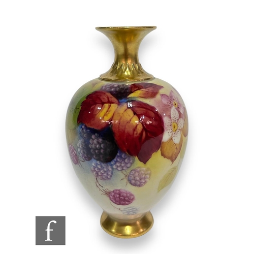 63 - An early 20th Century Royal Worcester vase of footed ovoid form with waisted collar neck, shape 302/... 