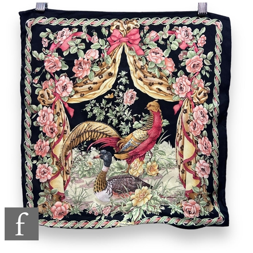 237 - A 1990s Salvatore Ferragamo silk cushion cover, decorated in the Birds and Flowers pattern with a st... 